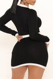 Casual Daily Solid Patchwork O Neck Long Sleeve Two Pieces