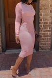 Casual Solid Split Joint O Neck Pencil Skirt Dresses