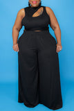 Casual Solid Hollowed Out Split Joint O Neck Plus Size Two Pieces