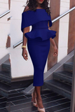 Sexy Solid Flounce Off the Shoulder Pencil Skirt Dresses