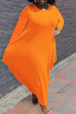 Casual Solid Split Joint Asymmetrical O Neck Irregular Dress Plus Size Dresses