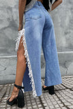 Fashion Casual Solid Split Joint Slit High Waist Regular Denim Jeans