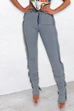 Fashion Casual Solid Patchwork Slit High Waist Denim Jeans