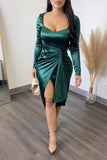Daily Celebrities Elegant Simplicity Slit Solid Color Square Collar Asymmetrical Dresses