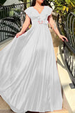 Casual Elegant Solid Patchwork Flounce Fold V Neck Evening Dress Dresses