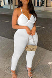 Fashion Sexy Solid Backless Spaghetti Strap Plus Size Jumpsuits