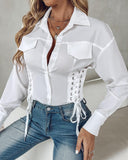 Lace up Long Sleeve Buttoned Top