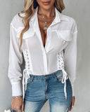 Lace up Long Sleeve Buttoned Top