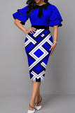 Casual Print Patchwork With Bow O Neck One Step Skirt Dresses