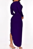 Fashion Sexy Solid Hollowed Out Slit V Neck Long Sleeve Dresses