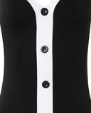 Contrast Paneled Button Decor Sleeveless Midi Dress