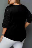 Casual Print Sequins Patchwork O Neck Plus Size Tops