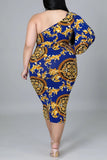 Sexy Casual Print Hollowed Out Backless Zipper Collar Long Sleeve Plus Size Dresses
