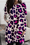 Casual Print Leopard Patchwork O Neck Irregular Dress Dresses