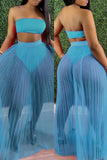Fashion Sexy Solid Split Joint Backless Strapless Sleeveless Two Pieces Swimwears