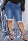 Fashion Casual Solid Split Joint Skinny High Waist Conventional Patchwork Plus Size Denim Shorts