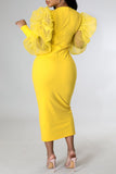 Fashion Casual Solid Split Joint O Neck Long Sleeve Dresses