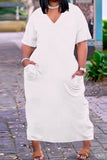 Fashion Casual Plus Size Solid Pocket V Neck Short Sleeve Dress
