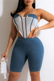 Fashion Sexy Patchwork Hollowed Out Backless Strapless Skinny Romper