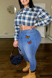 Fashion Casual Butterfly Print Basic Plus Size Jeans