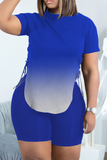 Casual Gradual Change Split Joint O Neck Short Sleeve Two Pieces