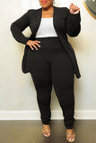 Casual Solid Cardigan Pants Turn-back Collar Plus Size Two Pieces