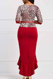 Casual Elegant Print Leopard Split Joint Asymmetrical O Neck Trumpet Mermaid Dresses