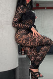 Sexy Solid Hollowed Out Patchwork See-through O Neck Skinny Jumpsuits(Three Pieces)