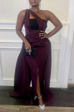 Daily Celebrities Elegant Formal Slit Solid Color One Shoulder Asymmetrical Dresses