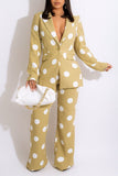Casual Print Polka Dot Split Joint Buttons Turn-back Collar Long Sleeve Two Pieces