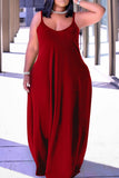 Sexy Casual Plus Size Solid Backless Spaghetti Strap Long Dress