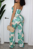 Fashion Sexy Casual Floral Pants Cut Out V Neck Regular Jumpsuits