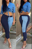 Fashion Casual Patchwork Basic High Waist Regular Jeans
