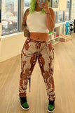 Fashion Casual Camouflage Print Split Joint Regular Mid Waist Conventional Full Print Bottoms