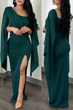 Daily Elegant Simplicity Slit Solid Color Asymmetrical Collar Asymmetrical Dresses