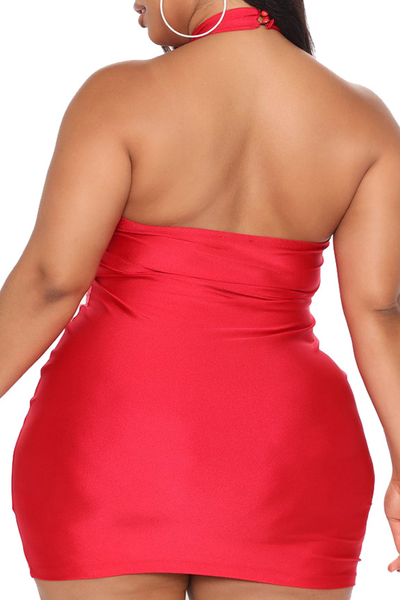 Sexy Solid Hollowed Out Halter Pencil Skirt Plus Size Dresses