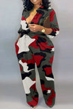 Casual Camouflage Print Patchwork Turndown Collar Plus Size Jumpsuits