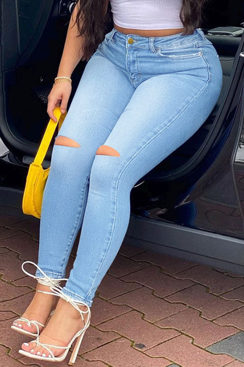 Fashion Street Solid Ripped Plus Size Jeans