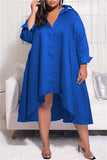 Fashion Casual Plus Size Solid Asymmetrical Turndown Collar Shirt Dress (Without Belt)