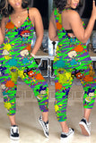 Fashion Sexy Print Patchwork Sleeveless Slip Jumpsuits