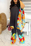 Casual Daily Simplicity Mixed Printing Printing Contrast Boat Neck Two Pieces