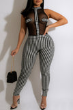 Sexy Print Split Joint See-through O Neck Regular Jumpsuits
