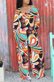 Sexy Print Split Joint Square Collar Straight Jumpsuits