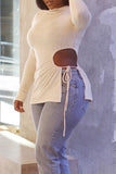 Fashion Casual Solid Bandage Hollowed Out Turtleneck Tops