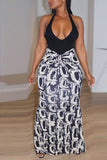 Casual Daily Vacation Print Printing Contrast Halter Sleeveless Two Pieces