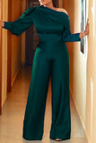 Fashion Casual Solid Basic Oblique Collar Regular Jumpsuits