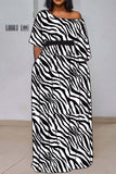 Fashion Casual Print Zebra Print With Belt Oblique Collar Short Sleeve Dress