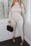 Casual Daily Living Plain Solid Color Turtleneck Long Sleeve Two Pieces