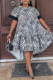 Casual Print Patchwork O Neck Short Sleeve Dress Plus Size