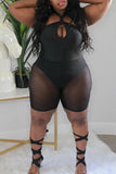 Sexy Solid Split Joint See-through Halter Plus Size Two Pieces